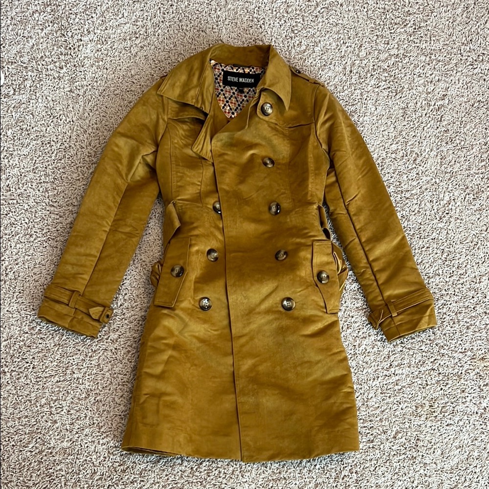 Steve Madden Mustard Double-Breasted suede Trench Coat. Like new